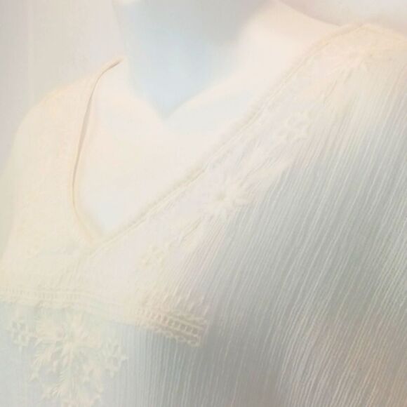 Intro boho cotton embroidered fringe drawstring waist/ tassels  ivory top (M) - Picture 4 of 11